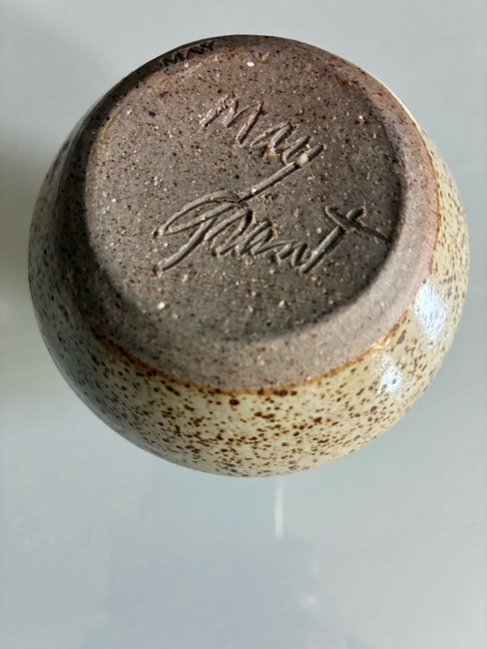 Vintage Ceramic Vase in Cream with Blue Stripes - Picture 3 of 4